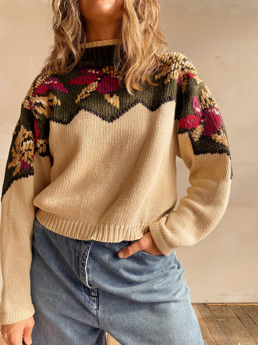 90s Jacquard Floral Sweater (M)