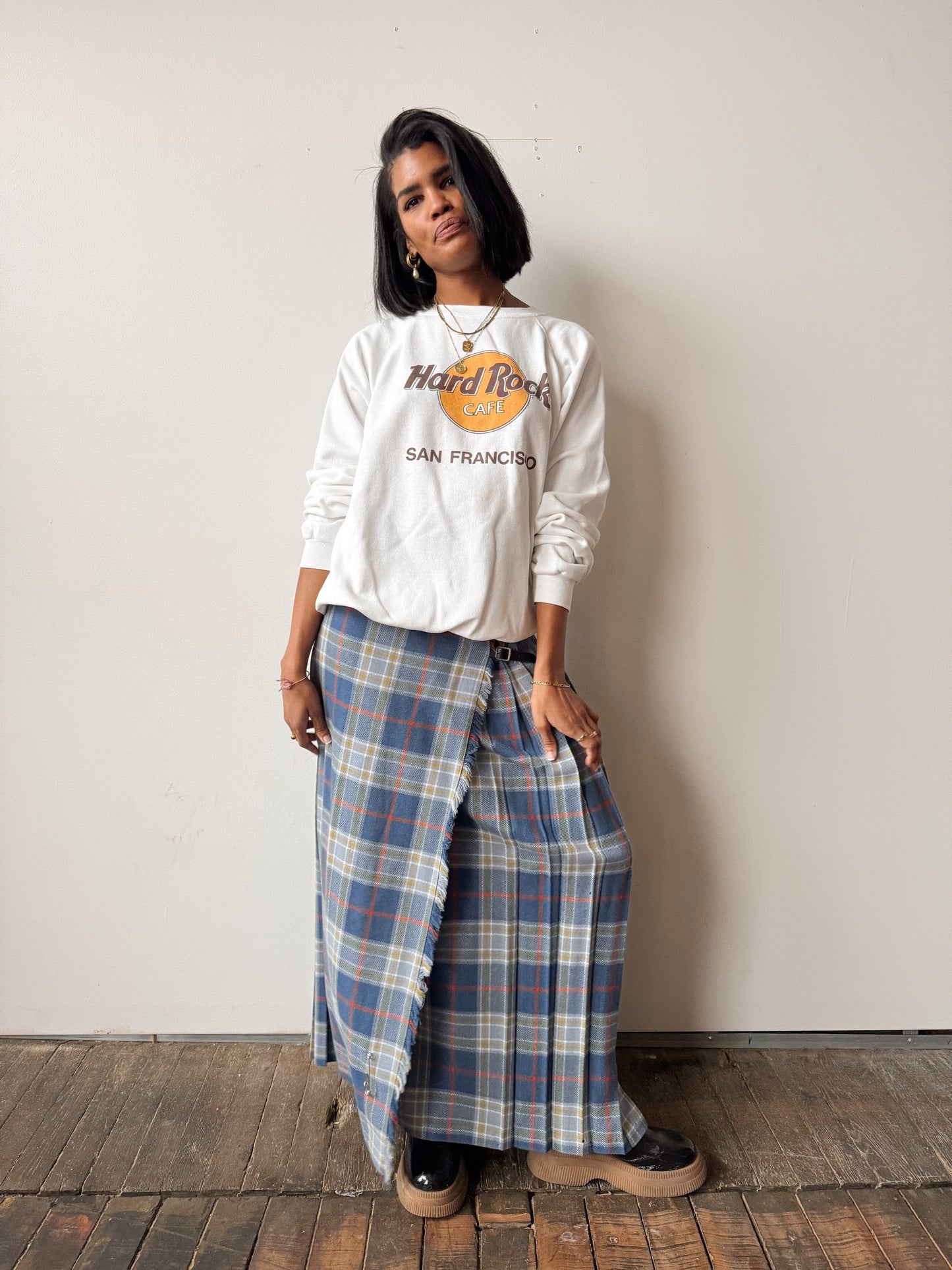 Pleated Plaid Wool Scotland Wrap Skirt (28")