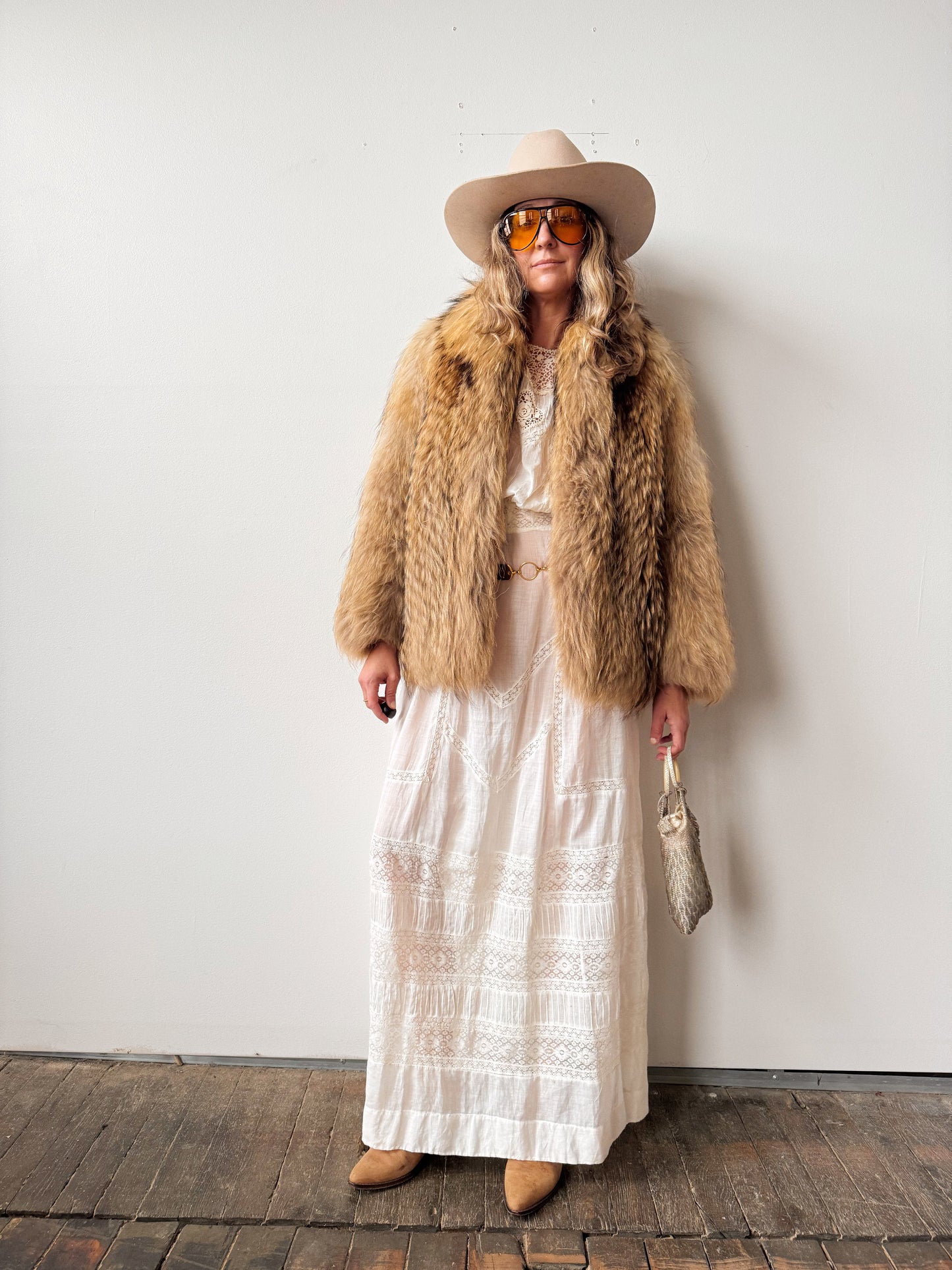 Antique Edwardian 1900s White Cotton Lace Dress (M)