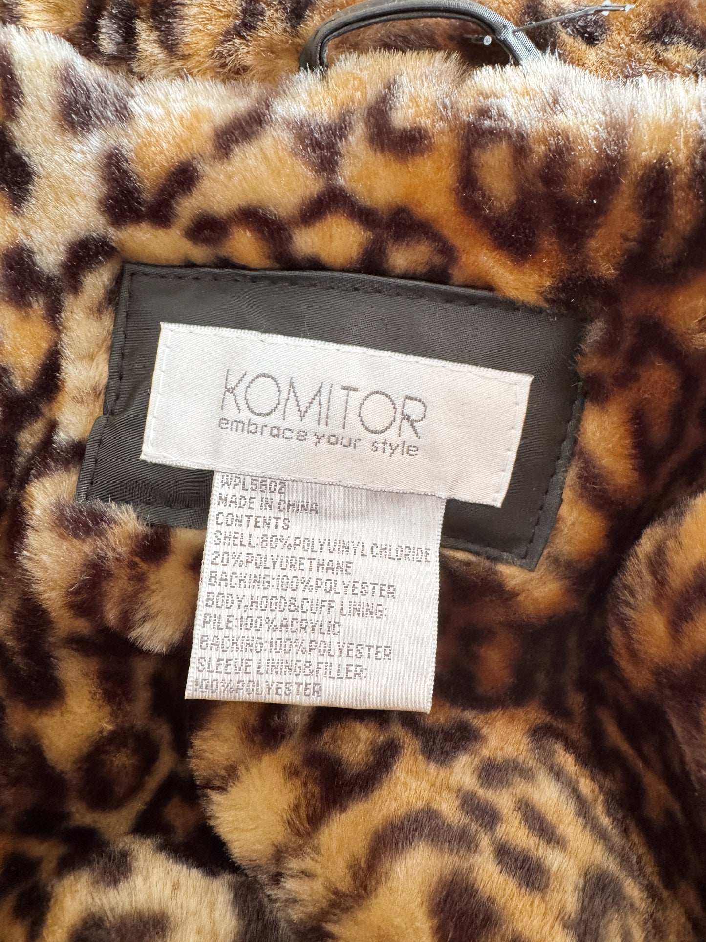 Leopard Faux Fur-Lined Parka Coat with Hood (L)