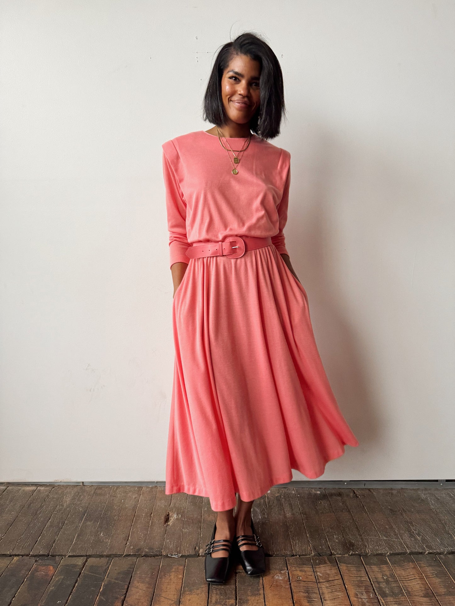 Coral Dolamn Sleeve Dress with Belt (M)