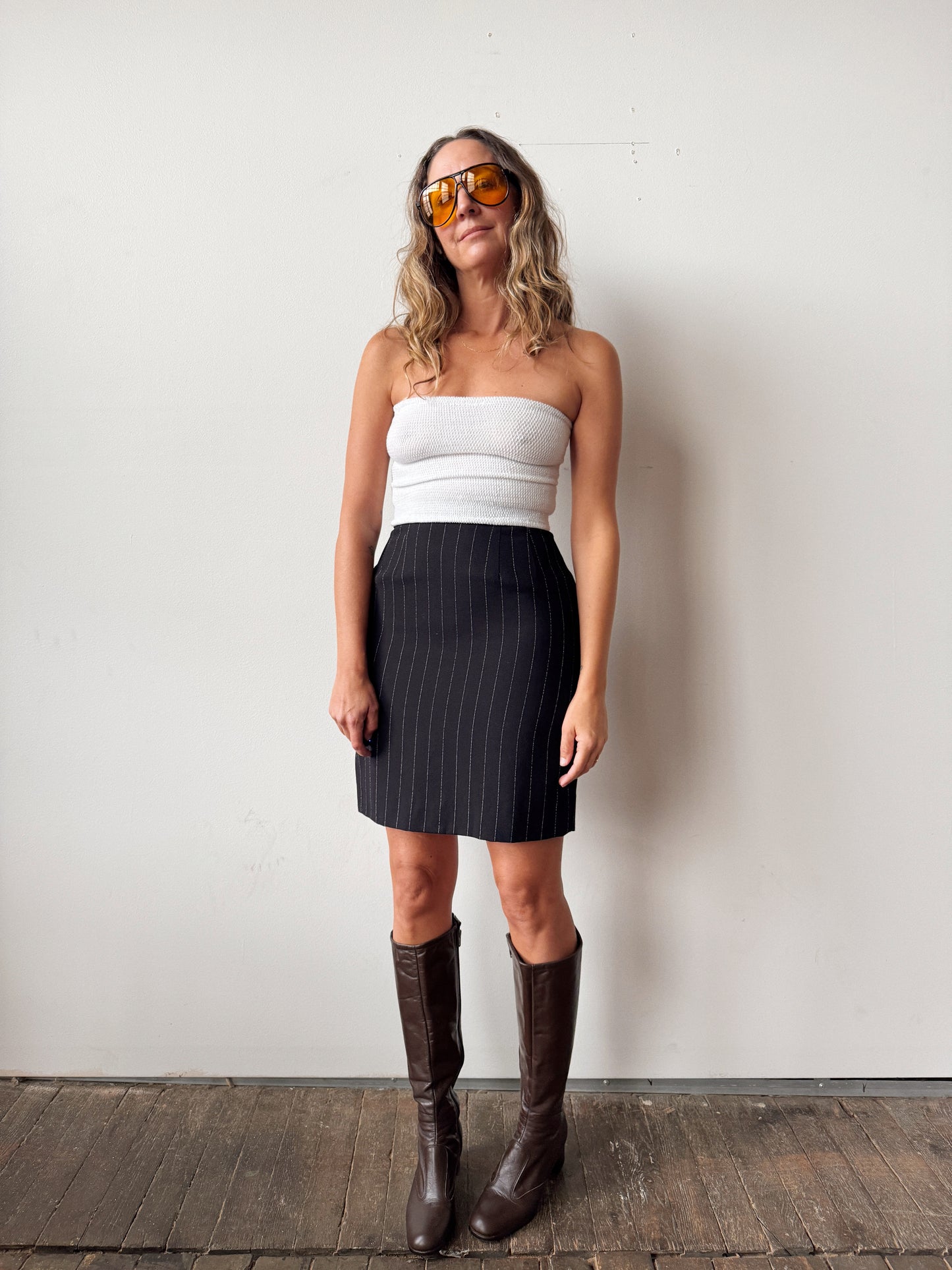 Navy 90s Pinstripe Skirt (XS)