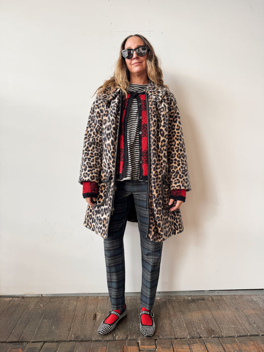 Leopard 70s Leather Piping Jacket (M)