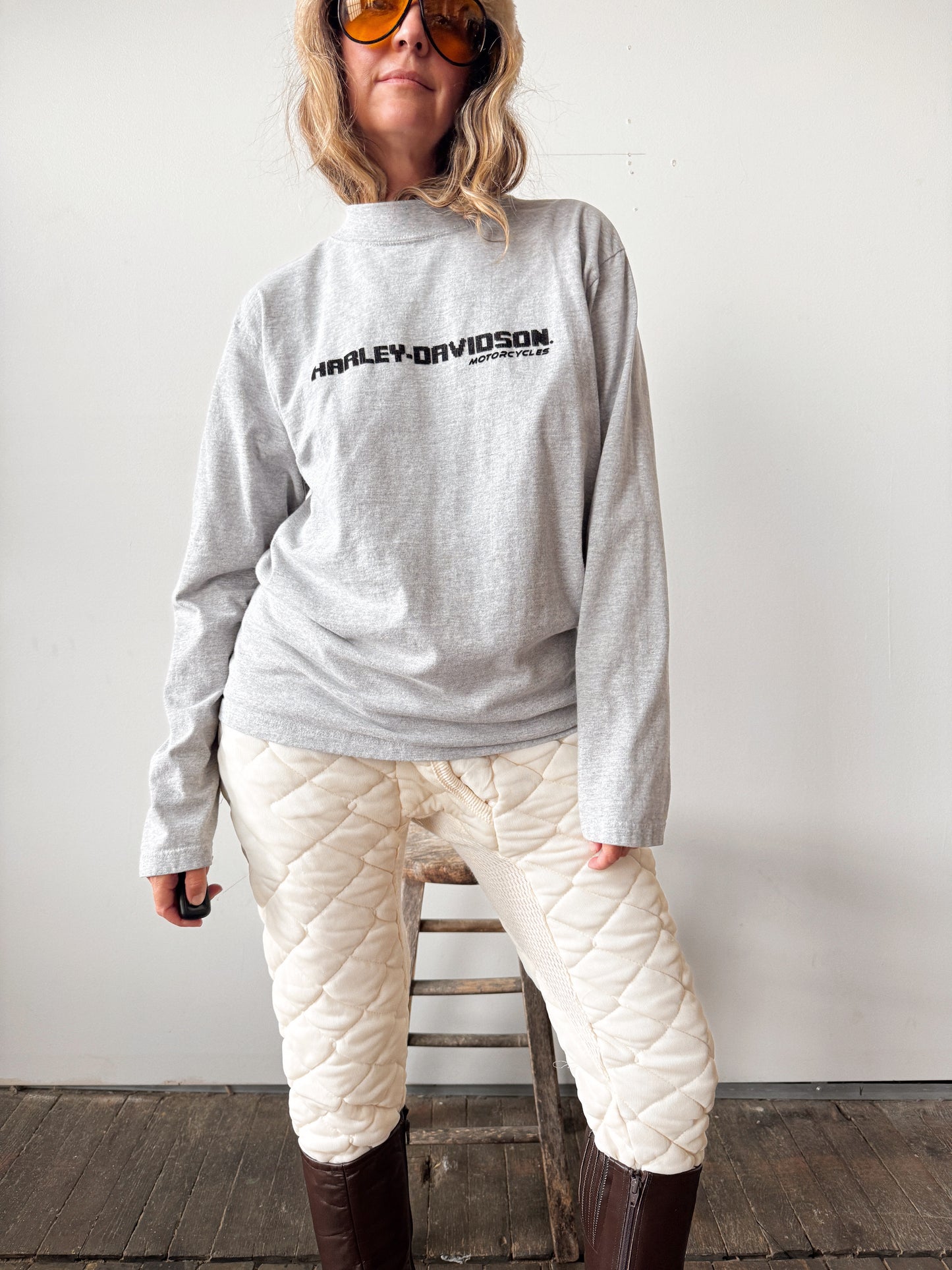 Harley Flocked Logo Mock Neck Longsleeve T-Shirt (L)