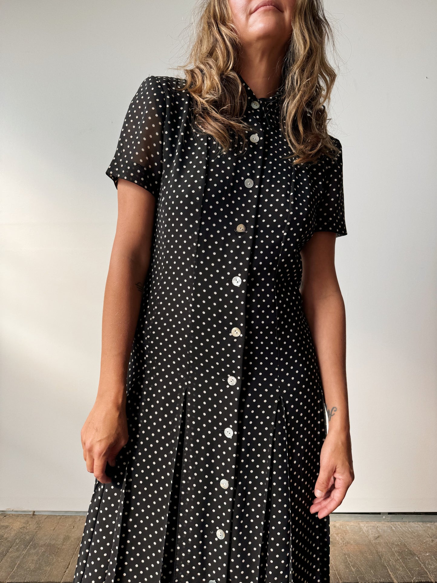 Pleated Polka Dot 90s Dress (S)