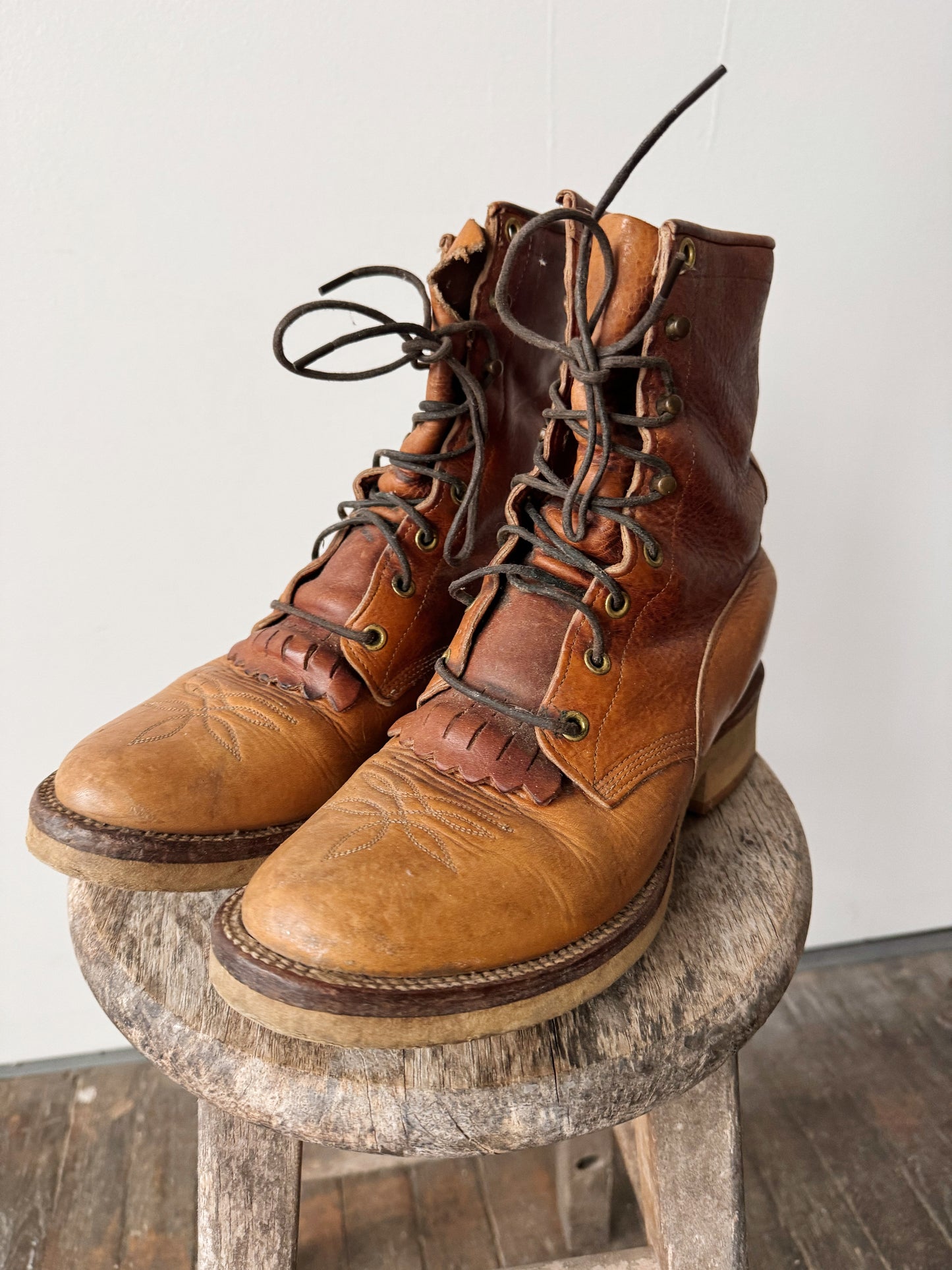 90s Leather Roper Lace-up Boot (8.5)