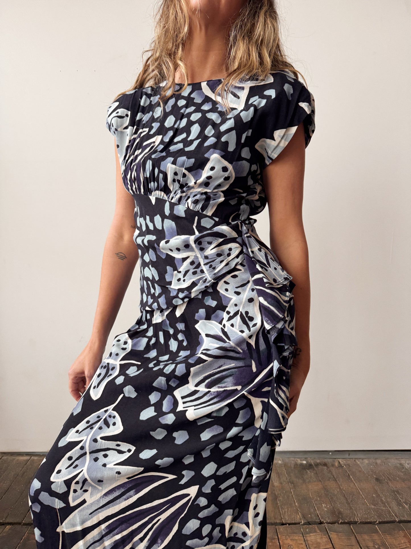 Rouche 90s Floral Dress (M)