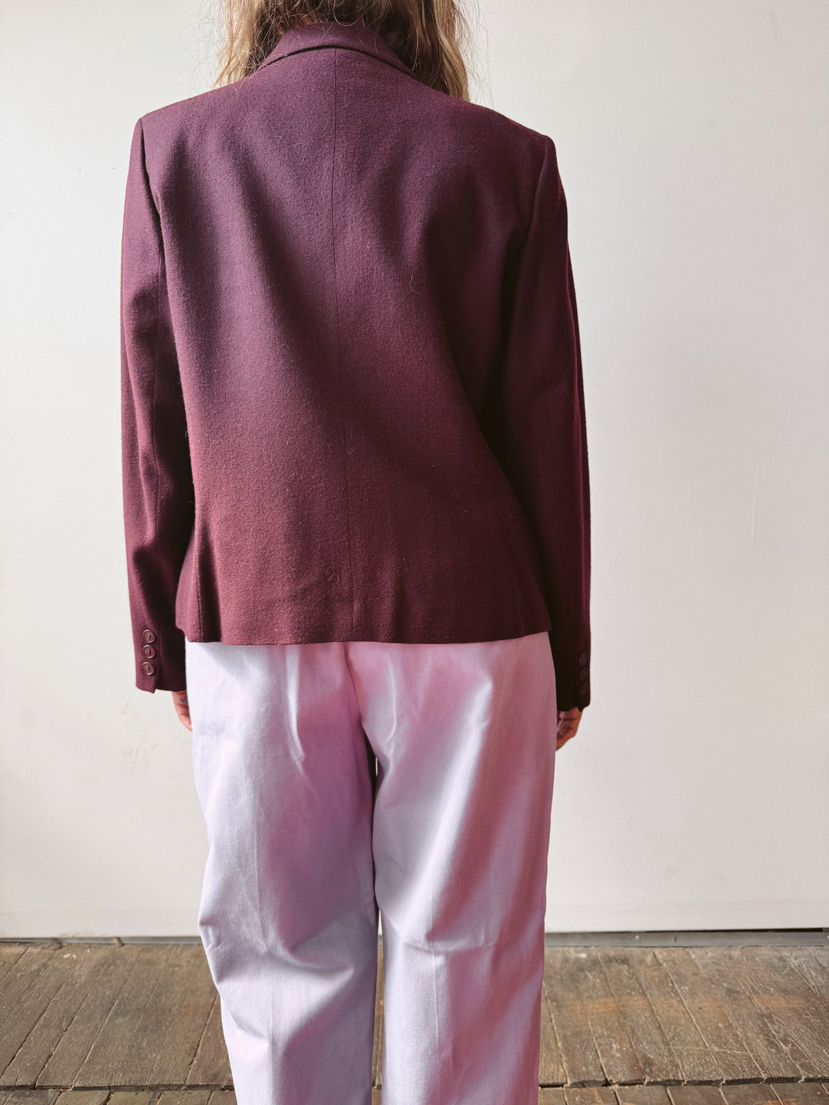 Wool Eggplant One-Button 90s Cropped Blazer (M)