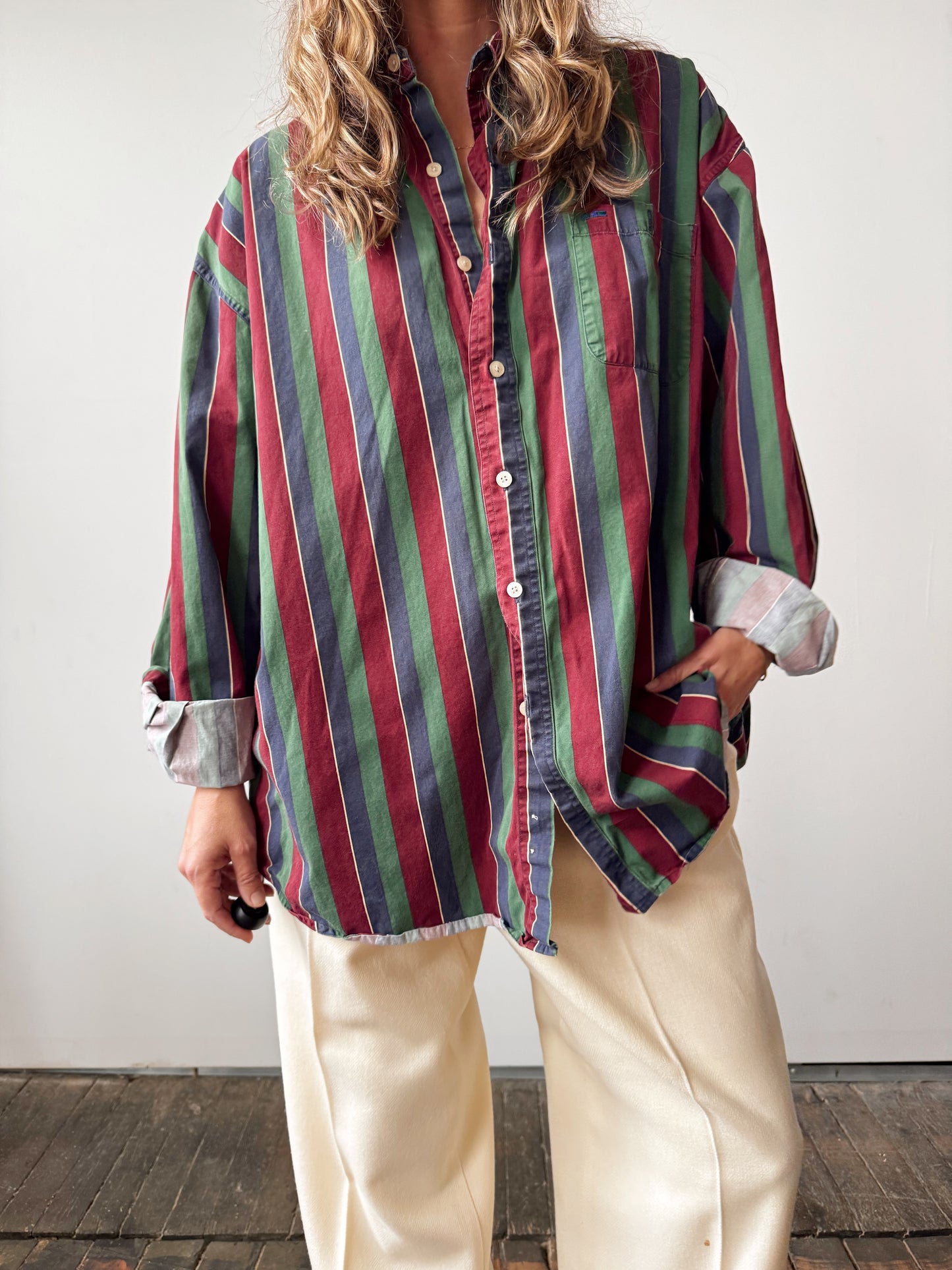 Julian Striped 90s Mens Button Down Shirt (XXL)