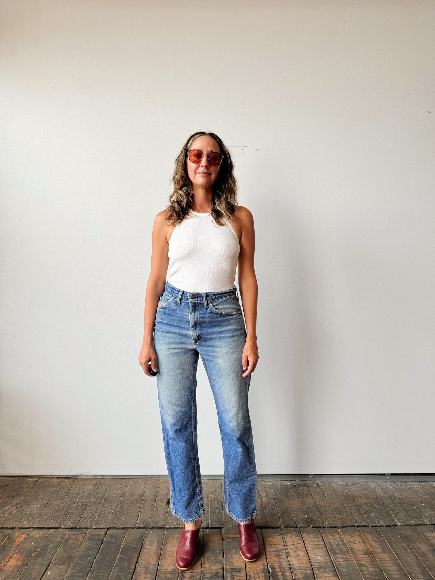 70s Plain Pocket Jeans Straight-Leg Denim (28")