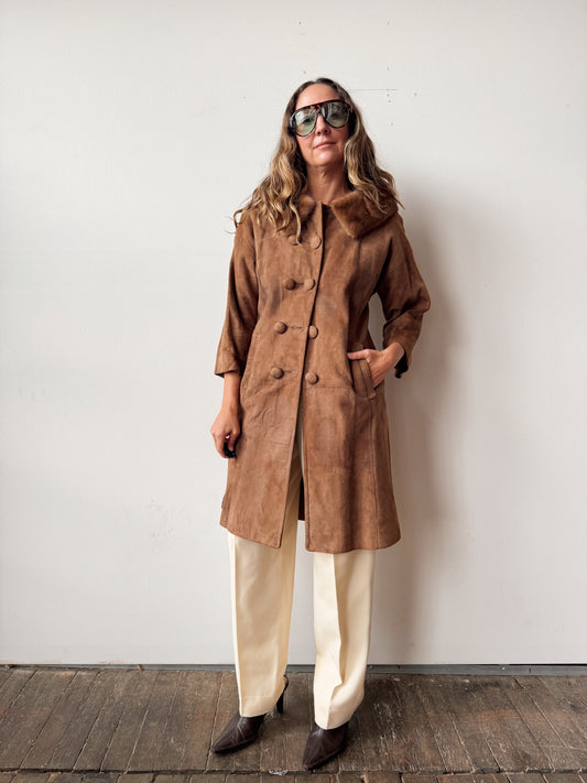 Suede and Mink Collar 60s Coat (XS)