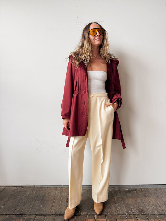 Burgandy Bonders Hooded Faux Fur-lined Coat (M)