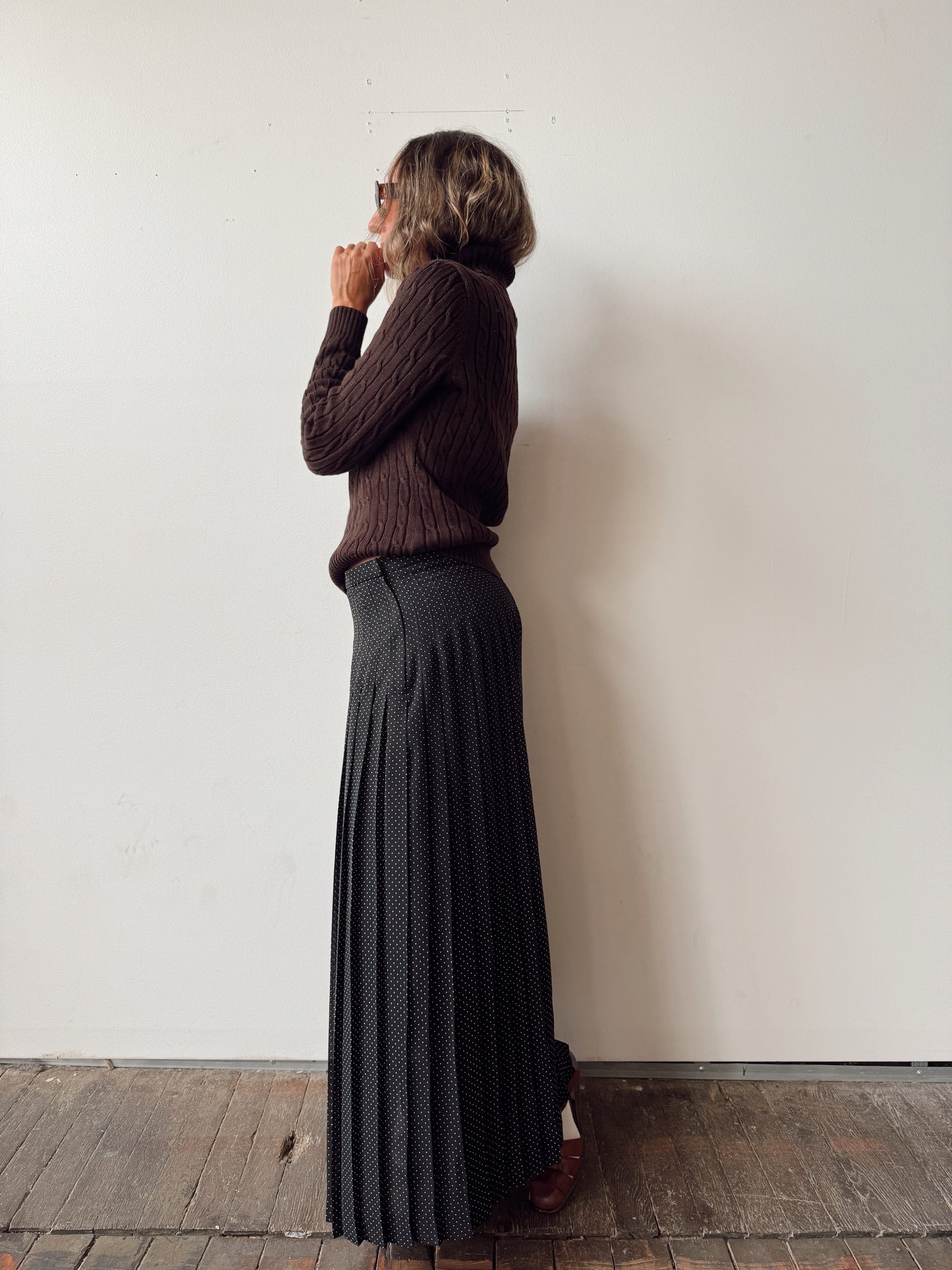 Pleat 90s Polka Dot Maxi Skirt (32")