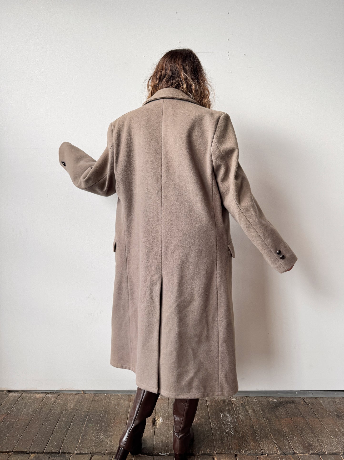 Wool Greige Double-Breasted Coat (L)