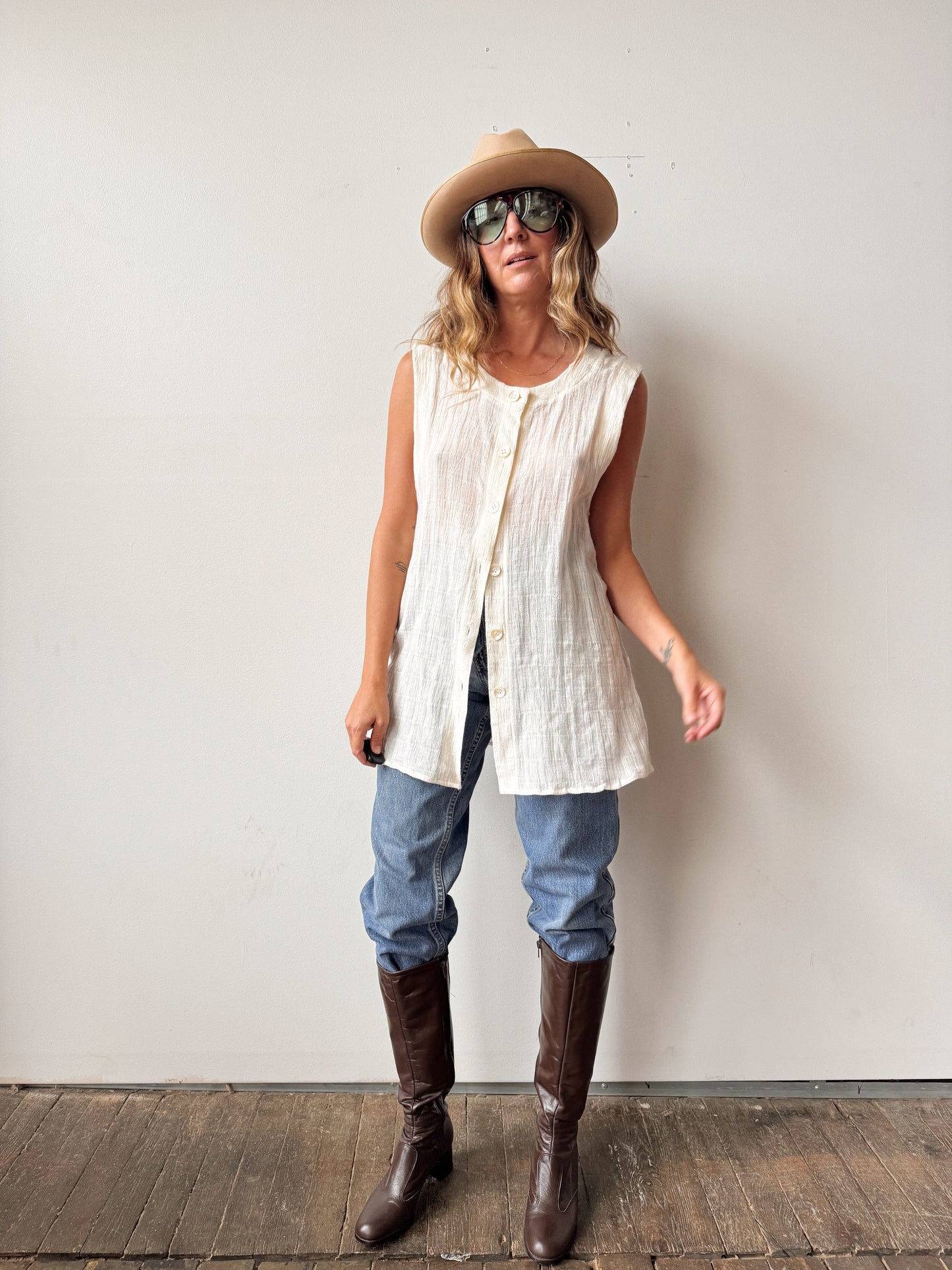 Cotton 90s Button Tunic Blouse (S)