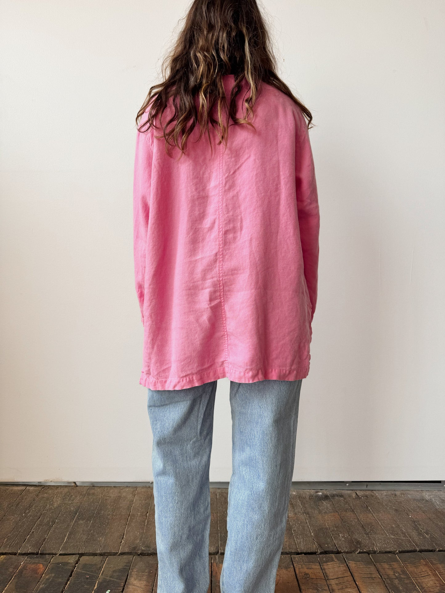 00s Flamingo Linen Button Blouse (L)