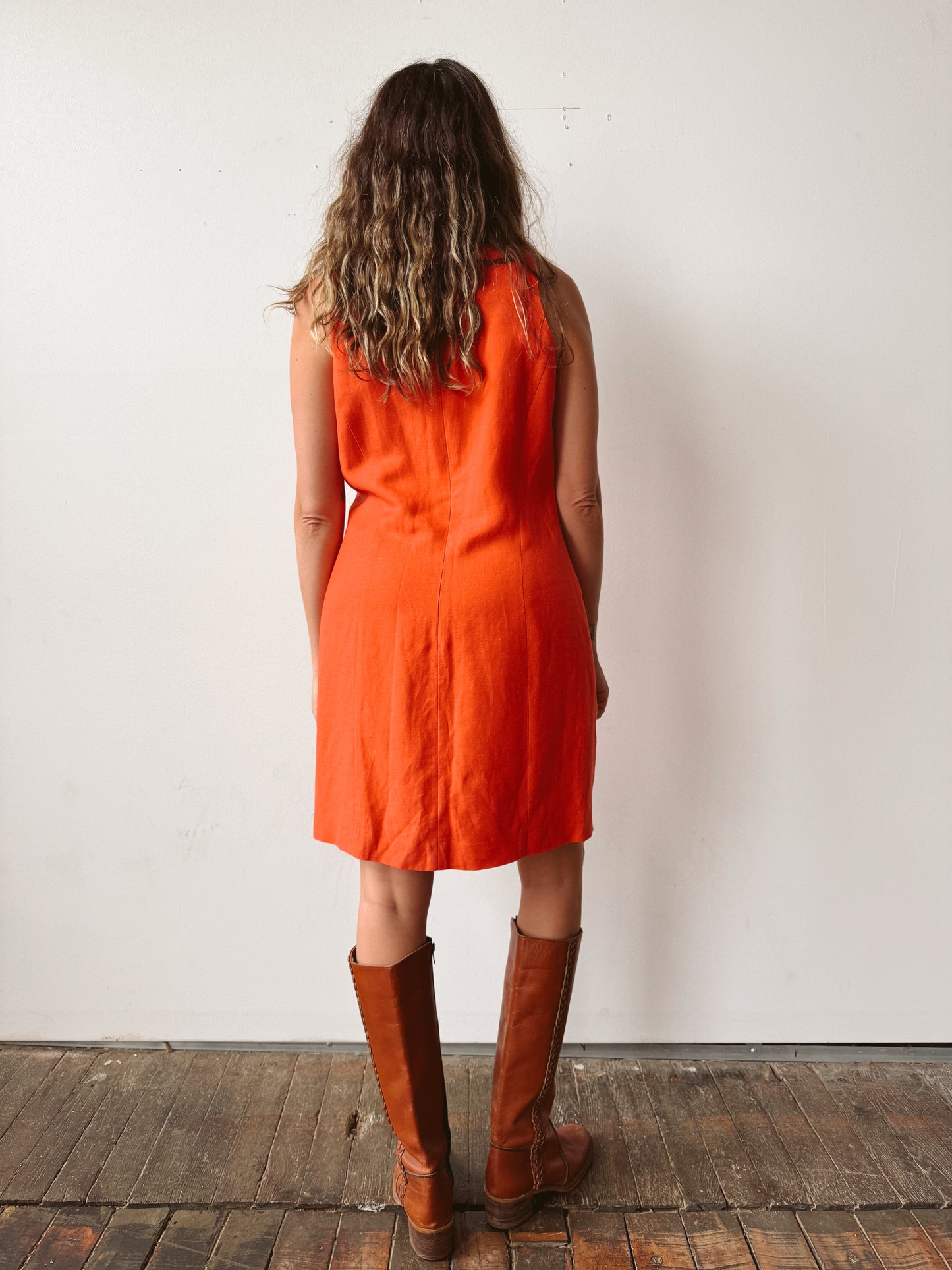 Linen 90s Yves Cossette Coral Dress (M)