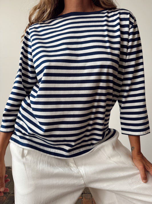 Navy Stripped Paradise Cotton Shirt (XL)