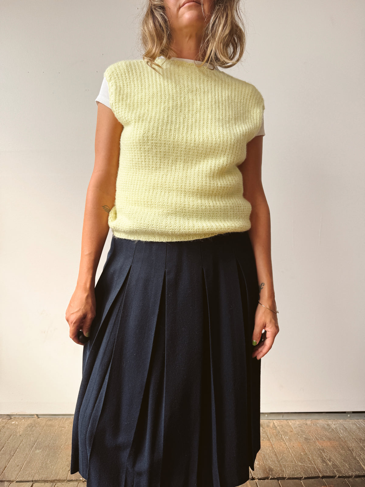 Hand-knitted Soft Yellow 80s Vest (S)