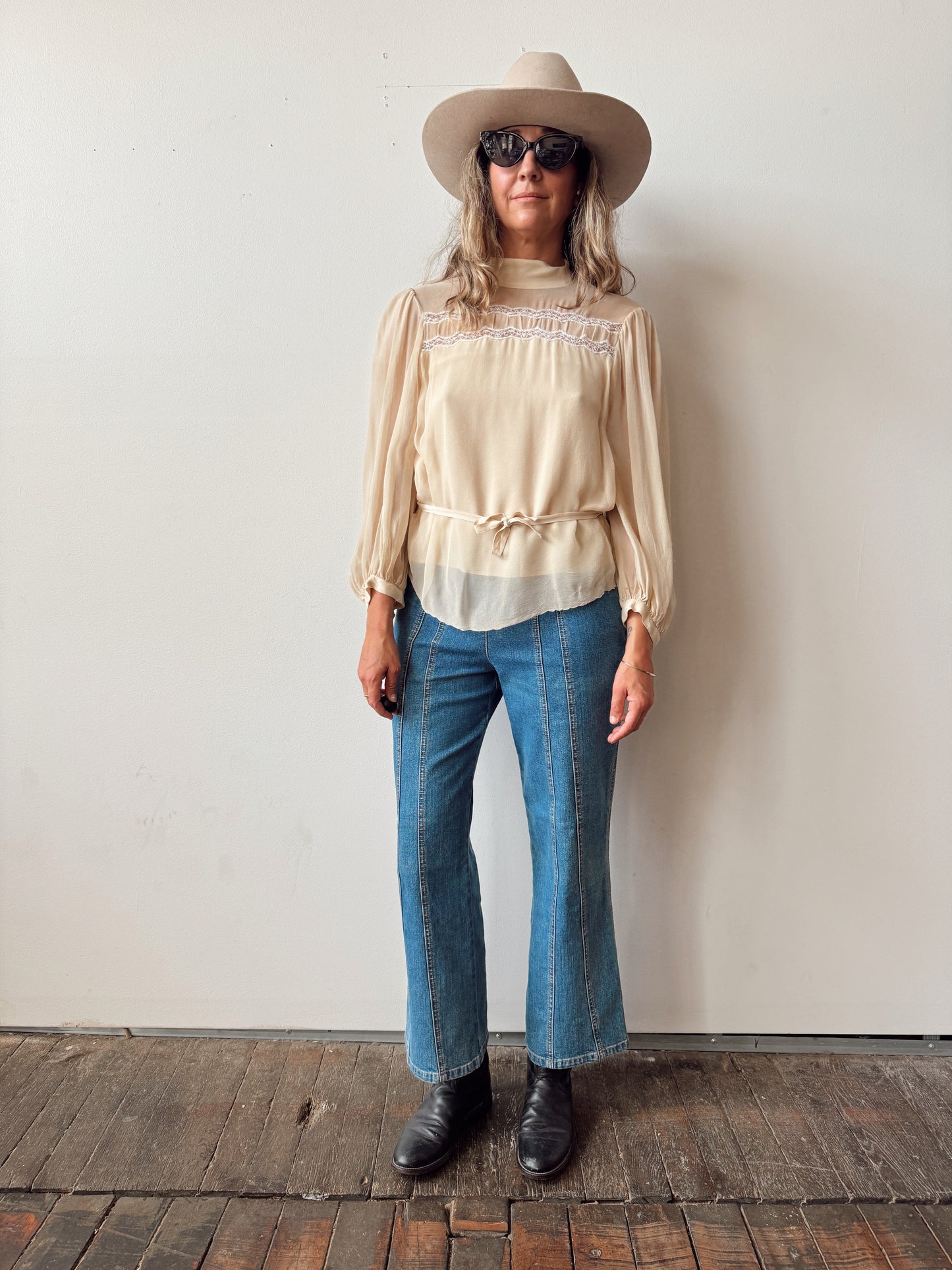 Vintage 40s Silk and Lace Sheer Blouse (S)