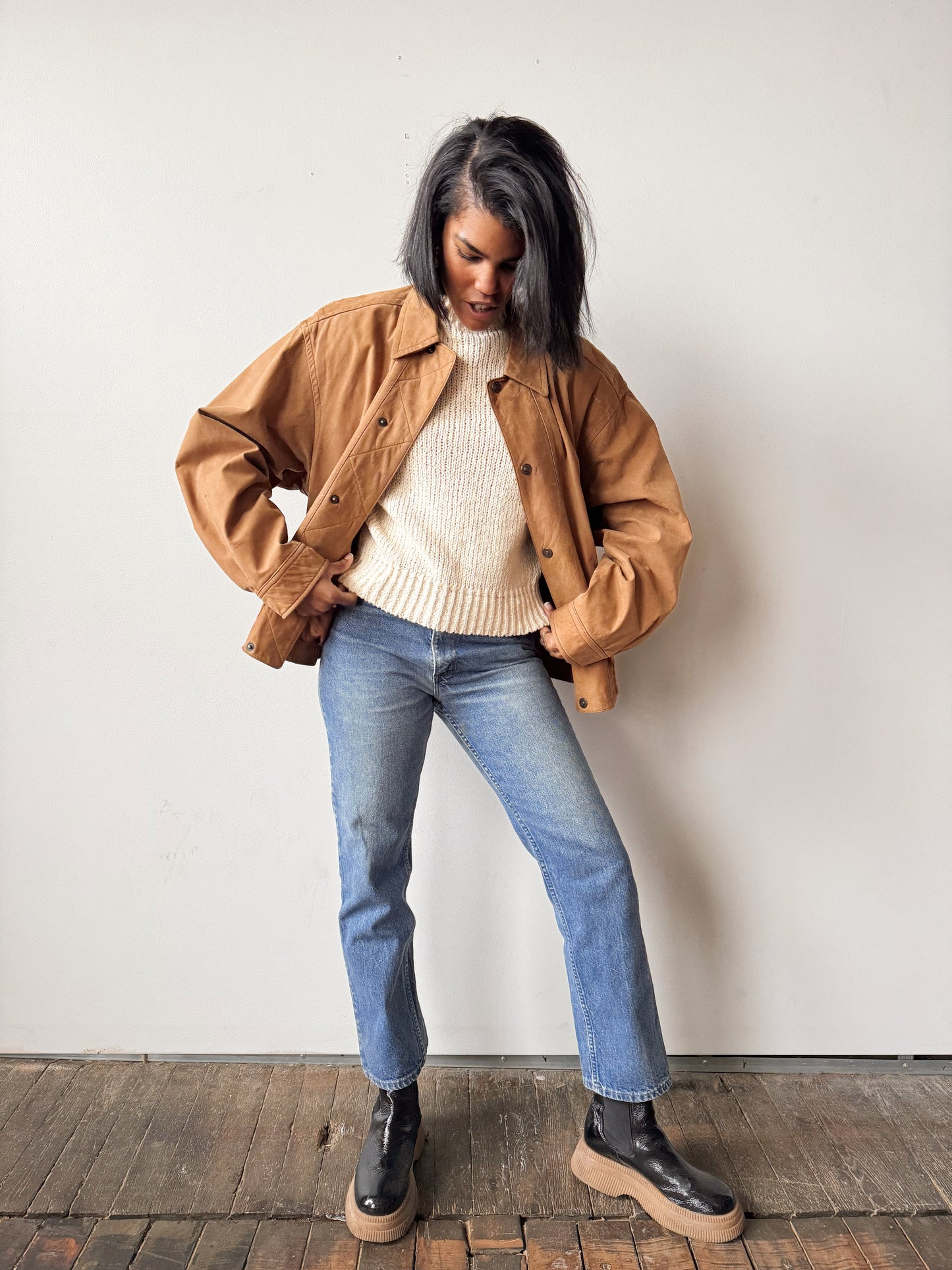 Suede Leather Bomber 90s Coat (L)