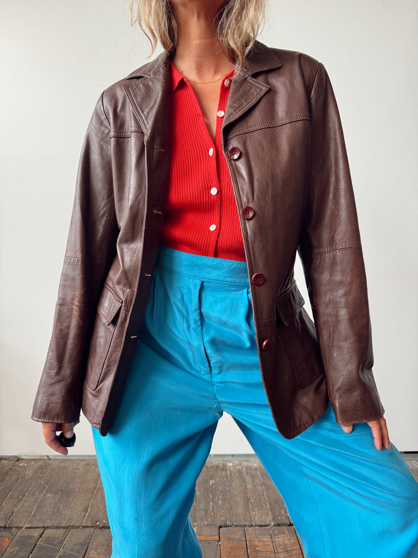 Eddie Bauer 90s Brown Leather Jacket (M)