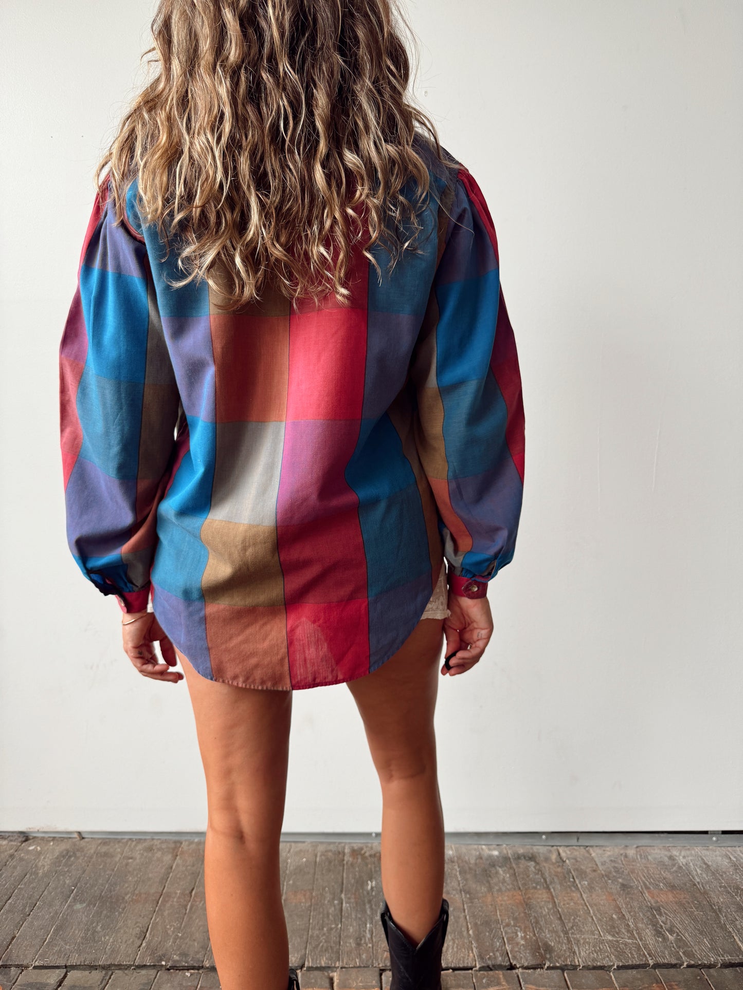 Mulitcolored Plaid Patchwork 90s Blouse (S)