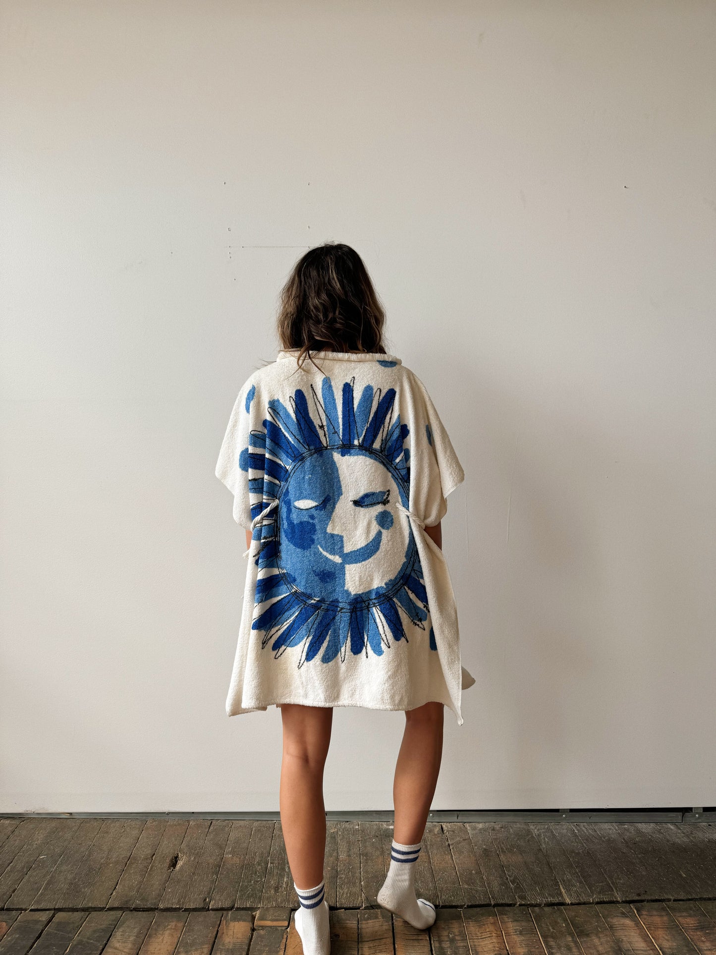 60s Terry Cloth Sun Poncho with Tassel Ties