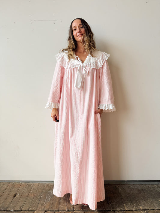 Seersucker Pink Cottage Robe (L)