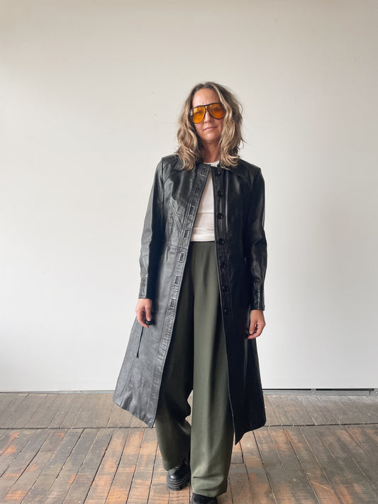 70s Leather Trench Coat (M)
