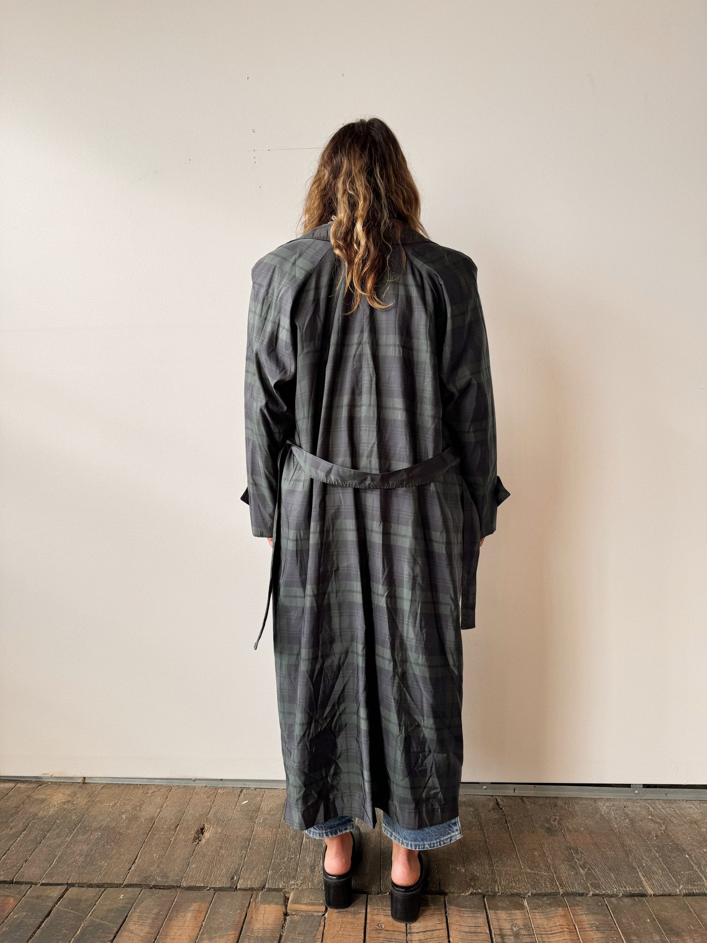 Plaid 90s Oversize Trench Coat (XL)