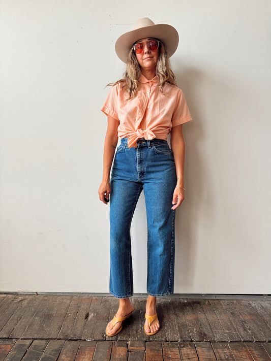 Peach Stripped 80s Collar Blouse (XS)