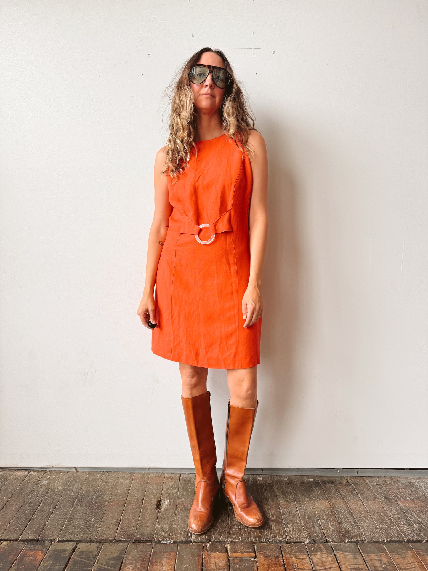Linen 90s Yves Cossette Coral Dress (M)