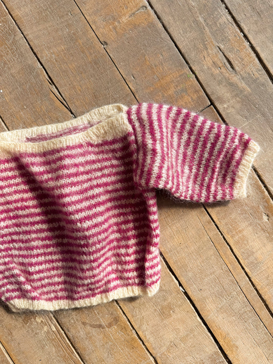 Handknit 80s Plum Striped Boatneck Sweater (12mths)
