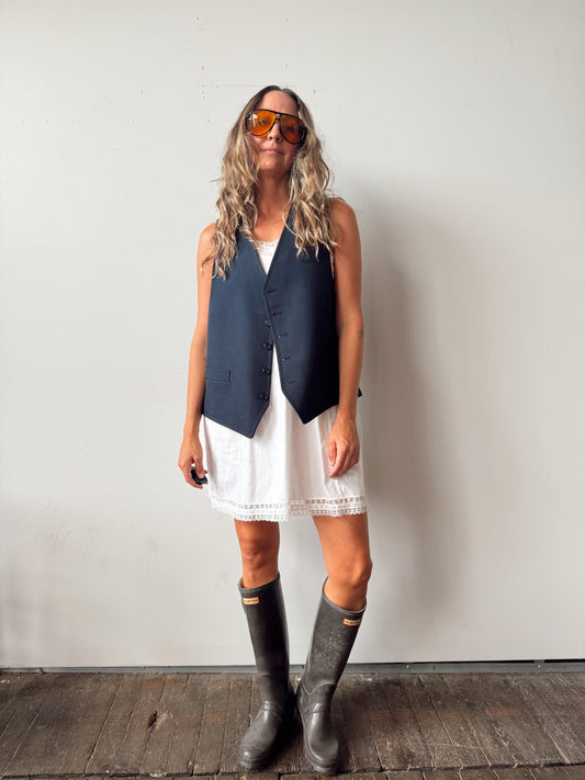 Navy 70s Polyester Oversized Vest (Mens L)