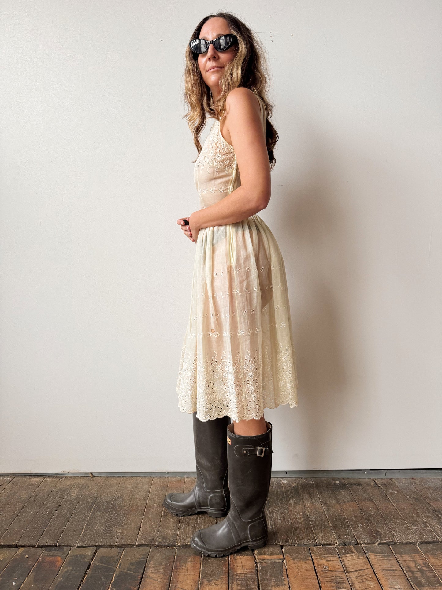 Eyelet 50s Butter Yellow Cheer Dress (XS)