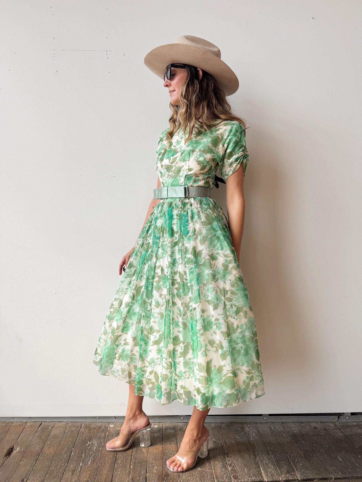 60s Chiffon Floral Overlay Party Dress
