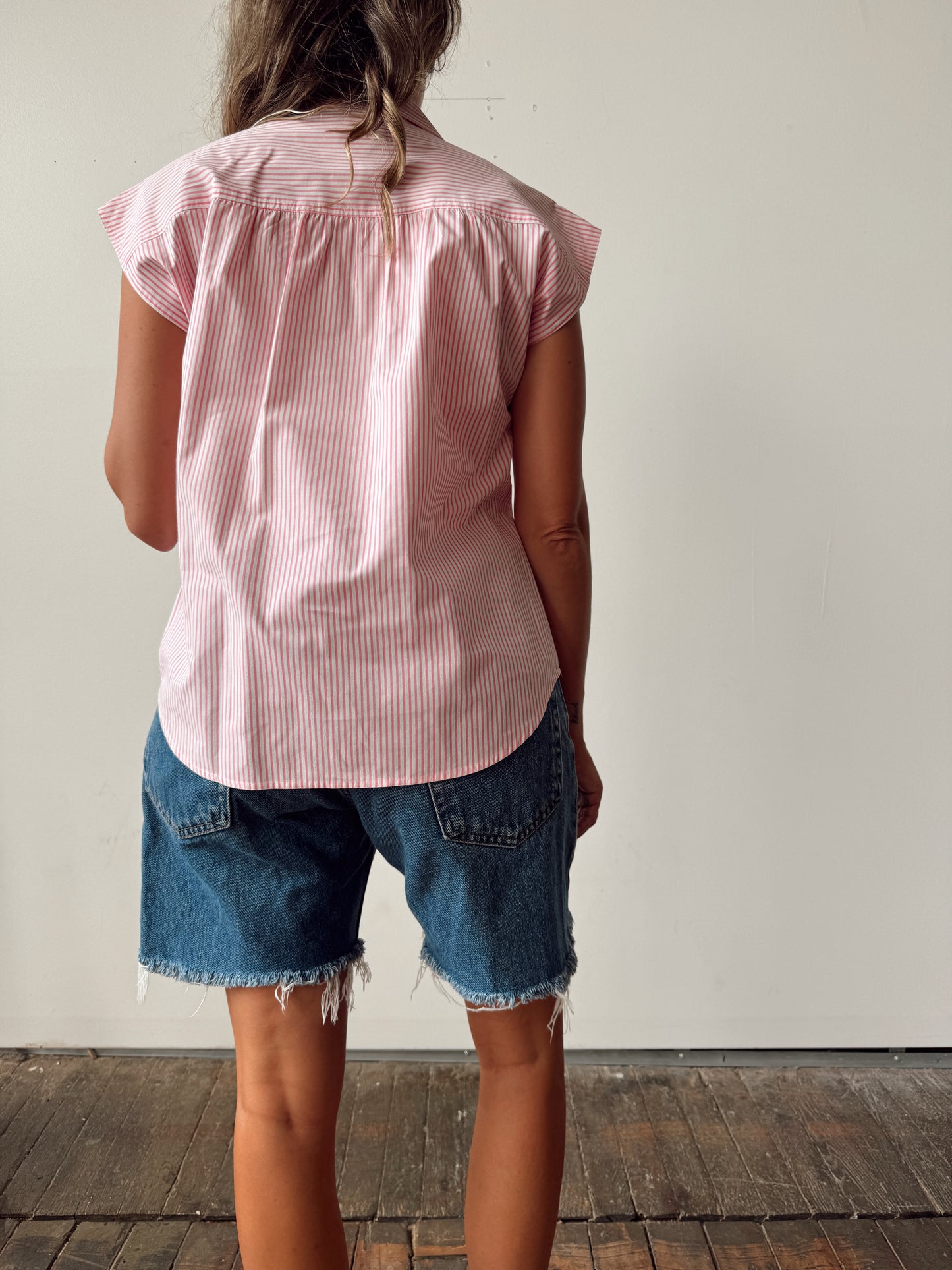 Pink Candy Stripe 80s Blouse (M)