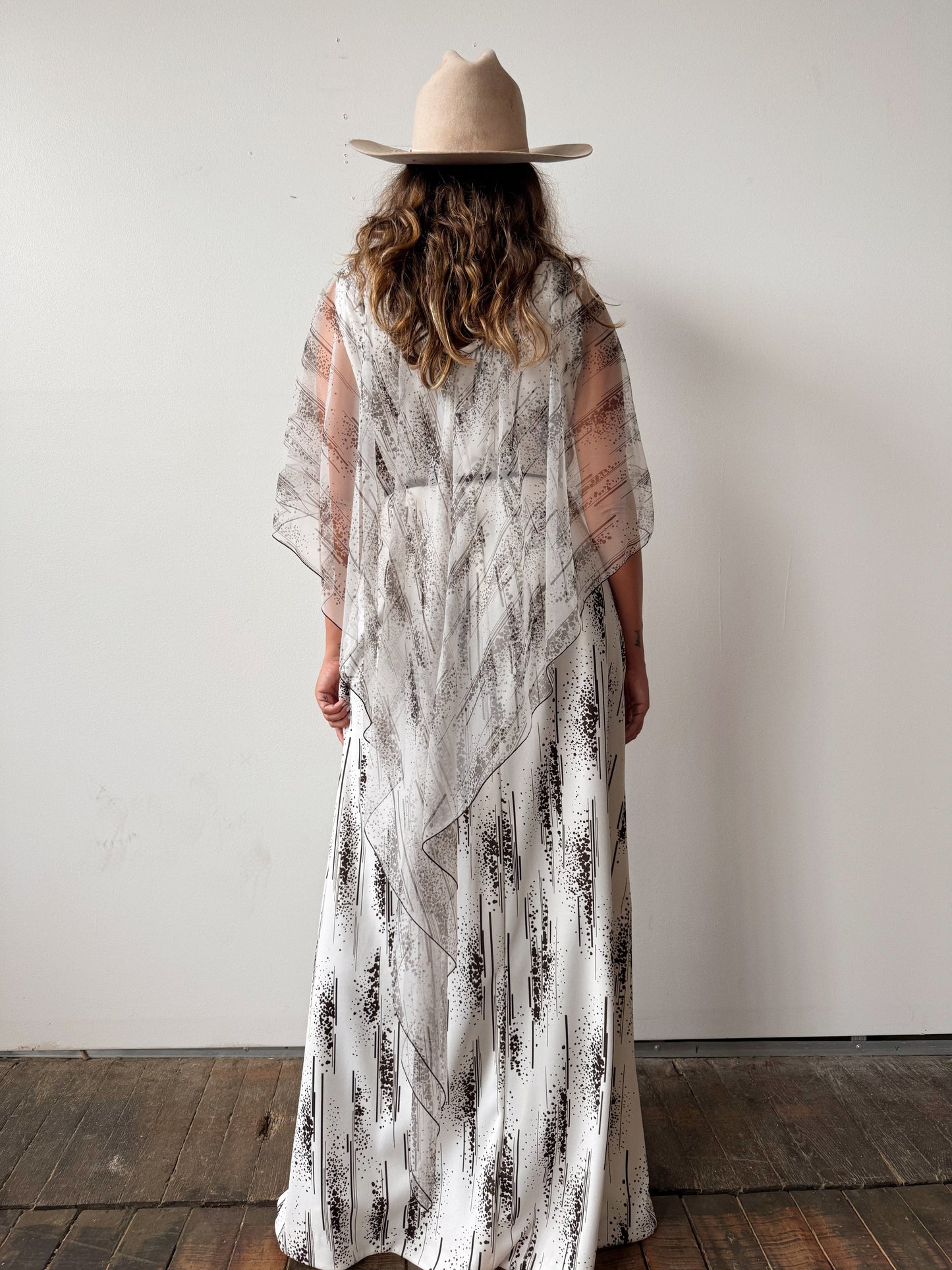 70s Brown and White Sheath Layered Dress (M)