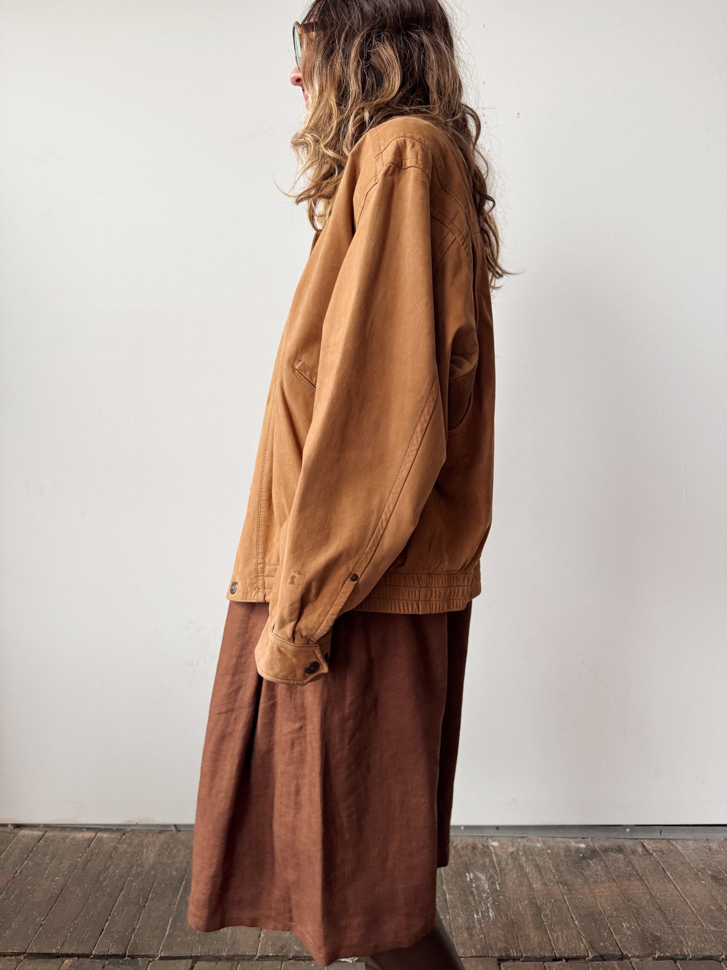 Suede Leather Bomber 90s Coat (L)