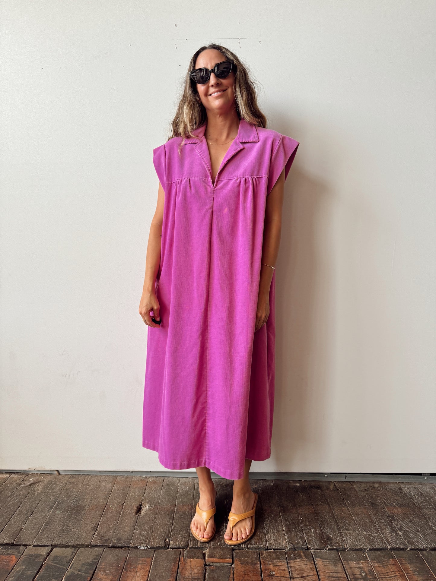 Magenta 80s Corduroy Midi Dress (L)
