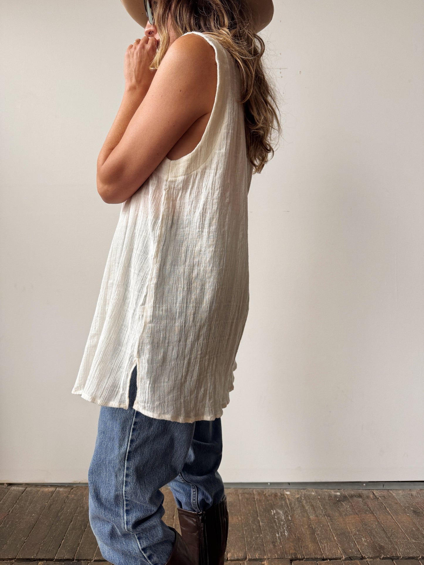 Cotton 90s Button Tunic Blouse (S)