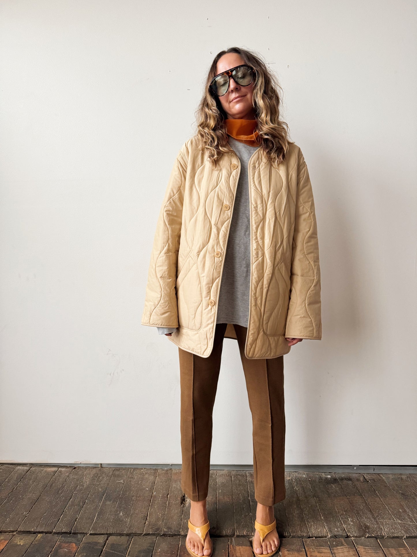 Cream Quilted Puffer Coat (M)