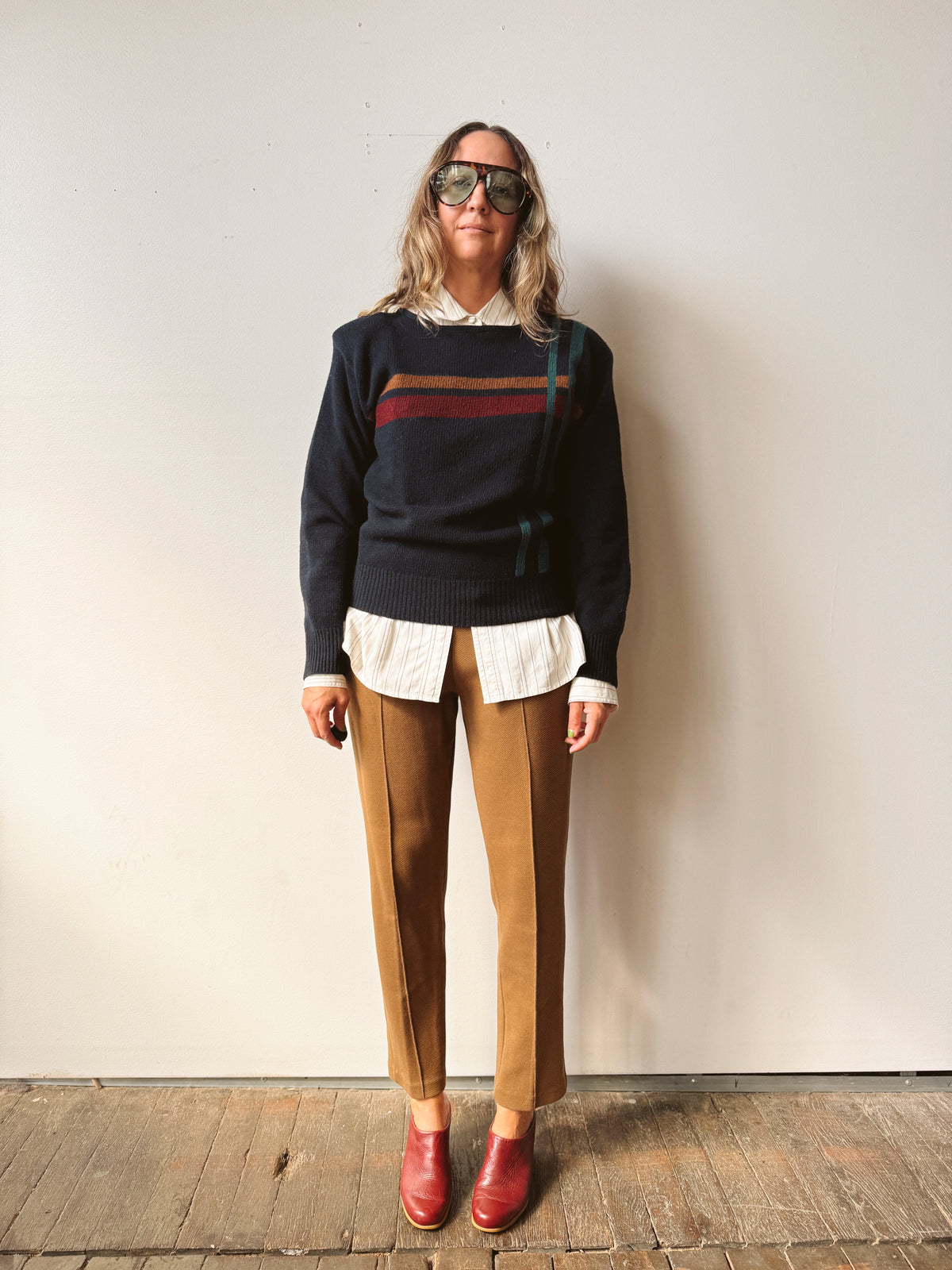 Navy Graphic Stripes Wool 80s Sweater