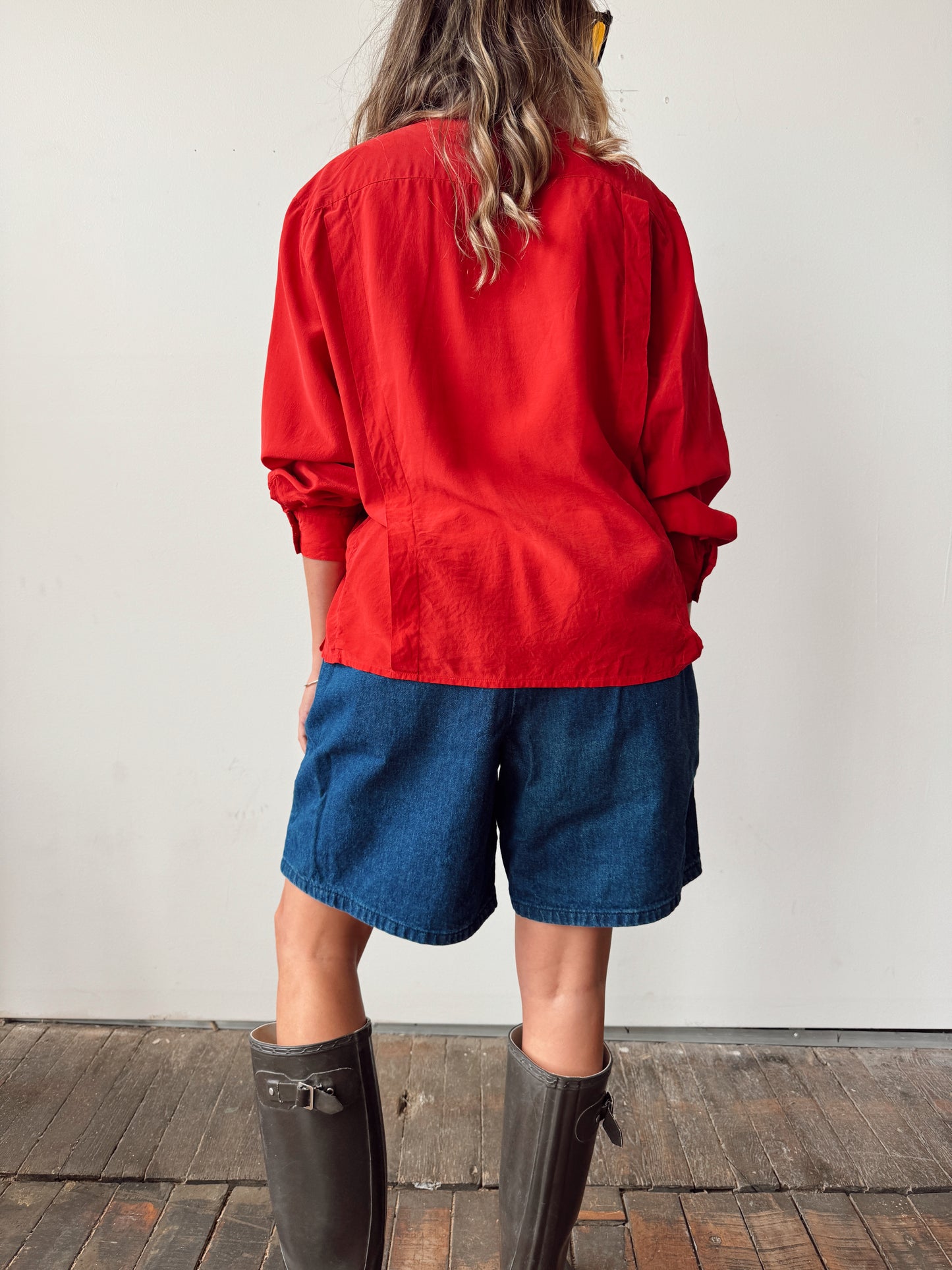 Silk 90s Double-Breasted Red Blouse (S)