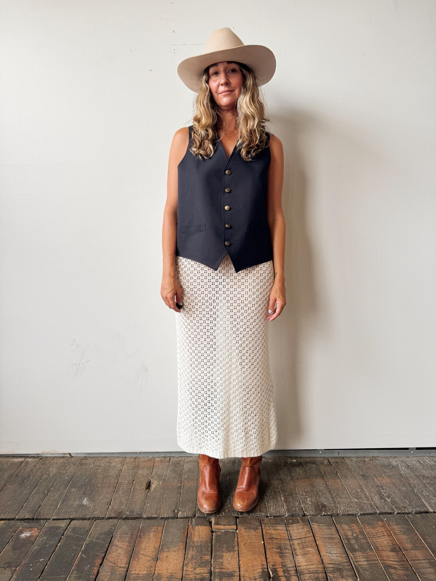 Navy 70s Polyester Mens Vest (XL)