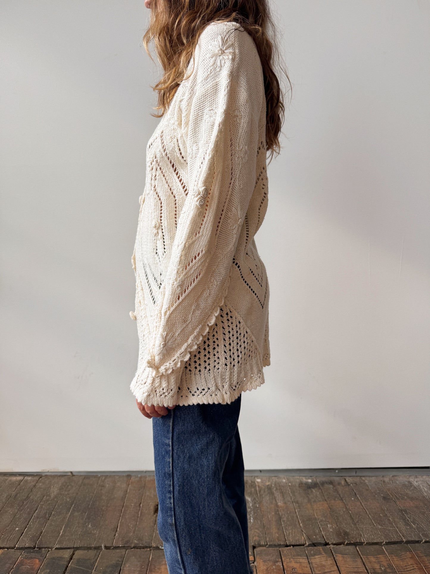 Cream Stone Cardigan Sweater (M)