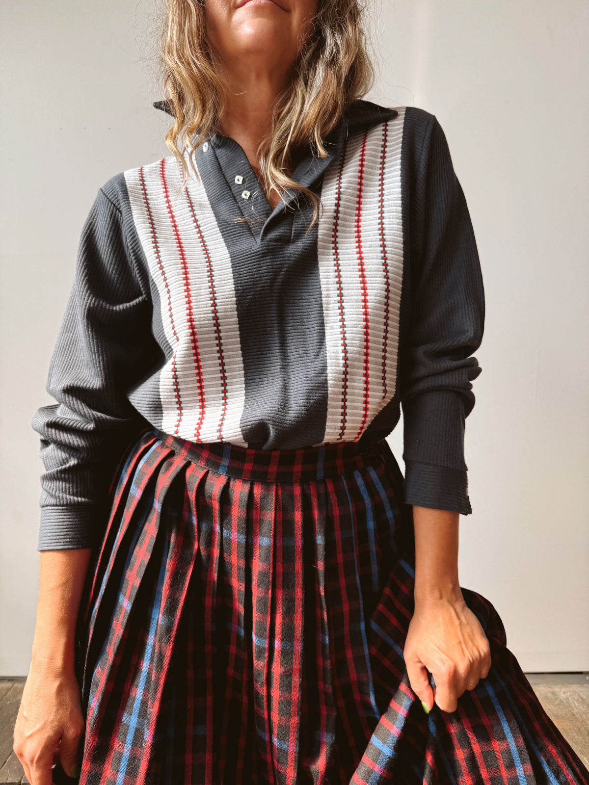 Campus 60s Striped Ribbed Knit Top (S)