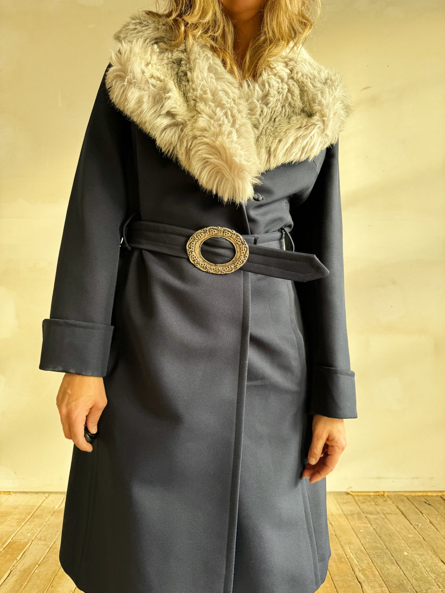 60s Navy Faux Fur Coat