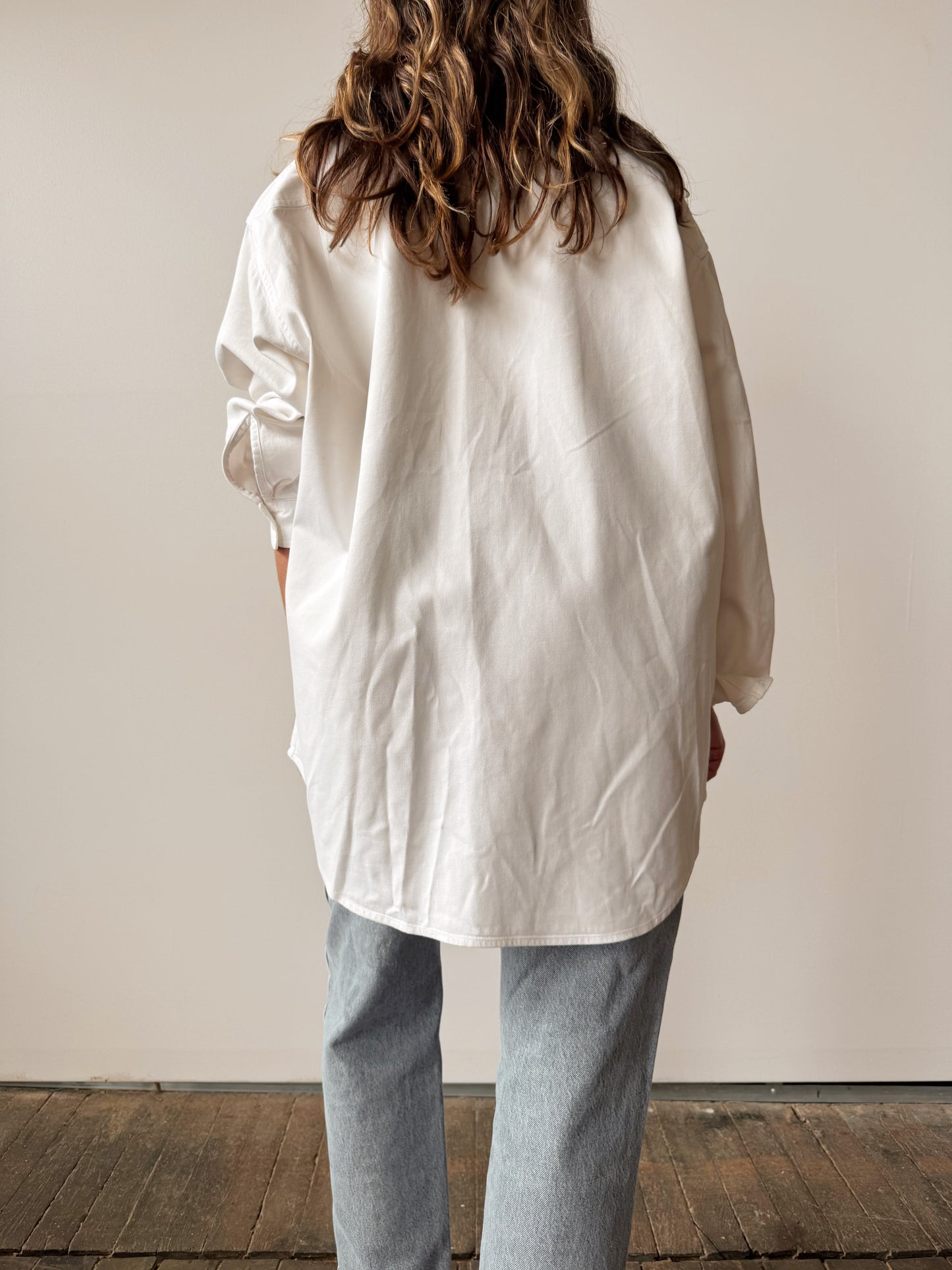 Cotton Starched White Woven Blouse (L)